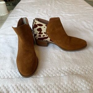 Matisse Brown Ankle Boots with Cow Print Accent